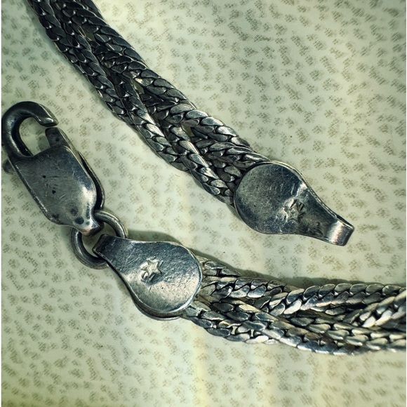 Vintage Dainty 925 Sterling Silver Italian Braided  Vintage 925 Italy Sterling Silver Braided Flexible Bracelet. Flat link chains